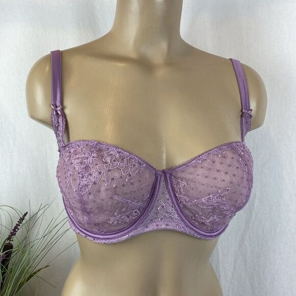Victoria’s Secret Lavender Sheer Unlined Underwire Lace Balconette Bra 36DD - Picture 1 of 5